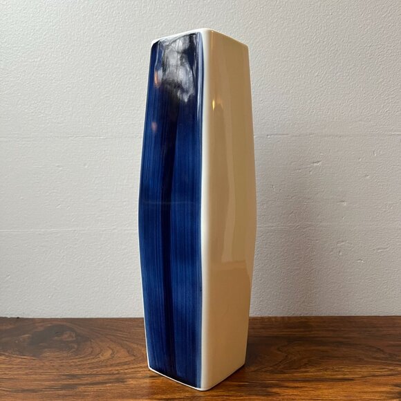 Enesco Rectangular Japanese Vase Cobalt Blue White Sakura 12" - Picture 4 of 13